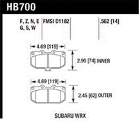 Колодки тормозные HB700G.562 HAWK DTC-60 перед Subaru WRX