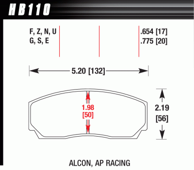 Колодки тормозные HB110F.654 HAWK HPS; AP Racing, Alcon, Proma 4 порш; HPB тип 2, Rotora,17mm - Тюнинг ВАЗ Лада VIN: HB110F.654. 