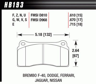 Колодки тормозные HB193F.670 HAWK HPS Brembo тип B, H, P / Rotora FC4 / Nissan GTR R35 - Тюнинг ВАЗ Лада VIN: HB193F.670. 