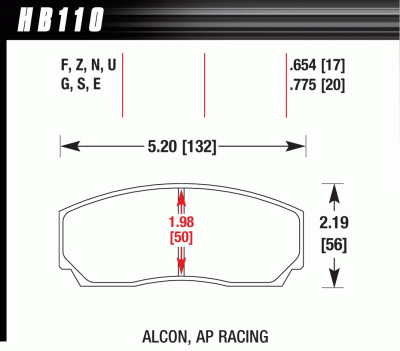 Колодки тормозные HB110B.654 HAWK STREET 5.0; AP Racing, Alcon, Proma 4 порш; HPB тип 2, Rotora 17mm - Тюнинг ВАЗ Лада VIN: HB110B.654. 