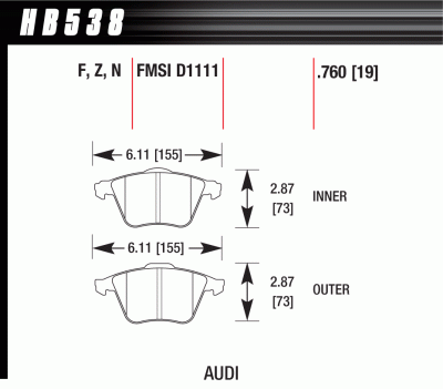 Колодки тормозные HB538F.760 HAWK HPS передние Audi A4 8E, A6 4F, A8 4E - Тюнинг ВАЗ Лада VIN: HB538F.760. 