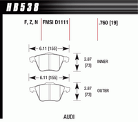 Колодки тормозные HB538F.760 HAWK HPS передние Audi A4 8E, A6 4F, A8 4E