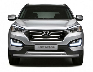 Защита переднего бампера двойная 63/51 мм (НПС) Hyundai Santa Fe (2013-2015)