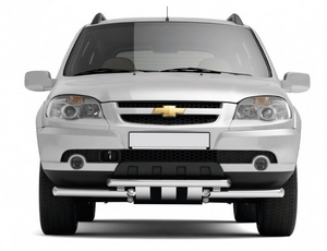 Защита переднего бампера двойная с круглыми зубьями 63/51мм (НПС) Chevrolet Niva 2009-