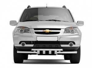 Защита переднего бампера двойная с зубьями 63/63мм (НПС) Chevrolet Niva 2009-