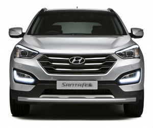 Защита переднего бампера одинарная 63 мм (НПС) Hyundai Santa Fe (2013-2015)
