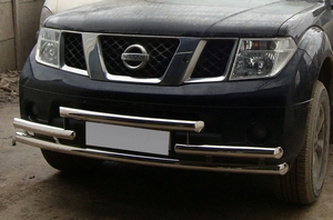Защита переднего бампера тройная Nissan Pathfinder (2005 - 2009) (60, 60, 60 мм)