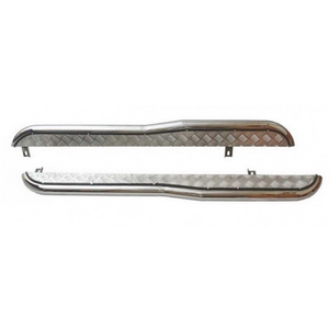 Защита порогов с алюминиевым листом с перегибом (d63,5), ВАЗ 2123 Chevrolet Niva RS, окрашенное / нержавеющая сталь