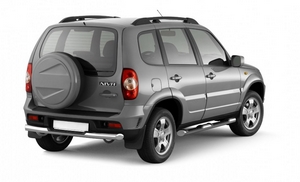 Защита порогов с накладками (НПС) Chevrolet Niva 2009-